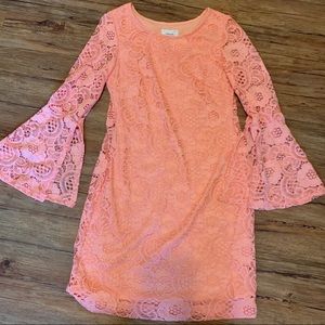 Peach Lace Dress with Bell Sleeves